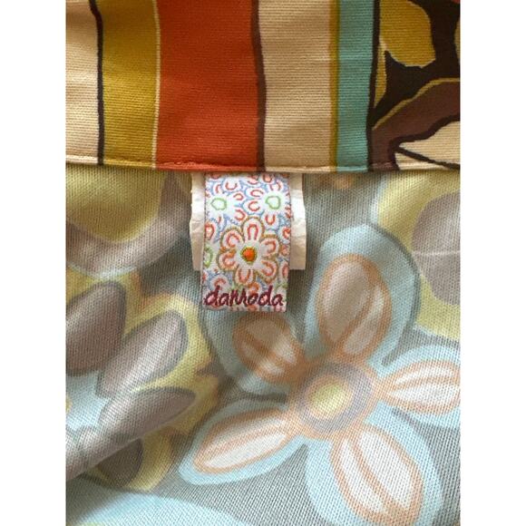 VTG 90s Does 70s daModa Boho Hippie Stripe Floral Shirt Dress S Brown Crunchy - Picture 8 of 14